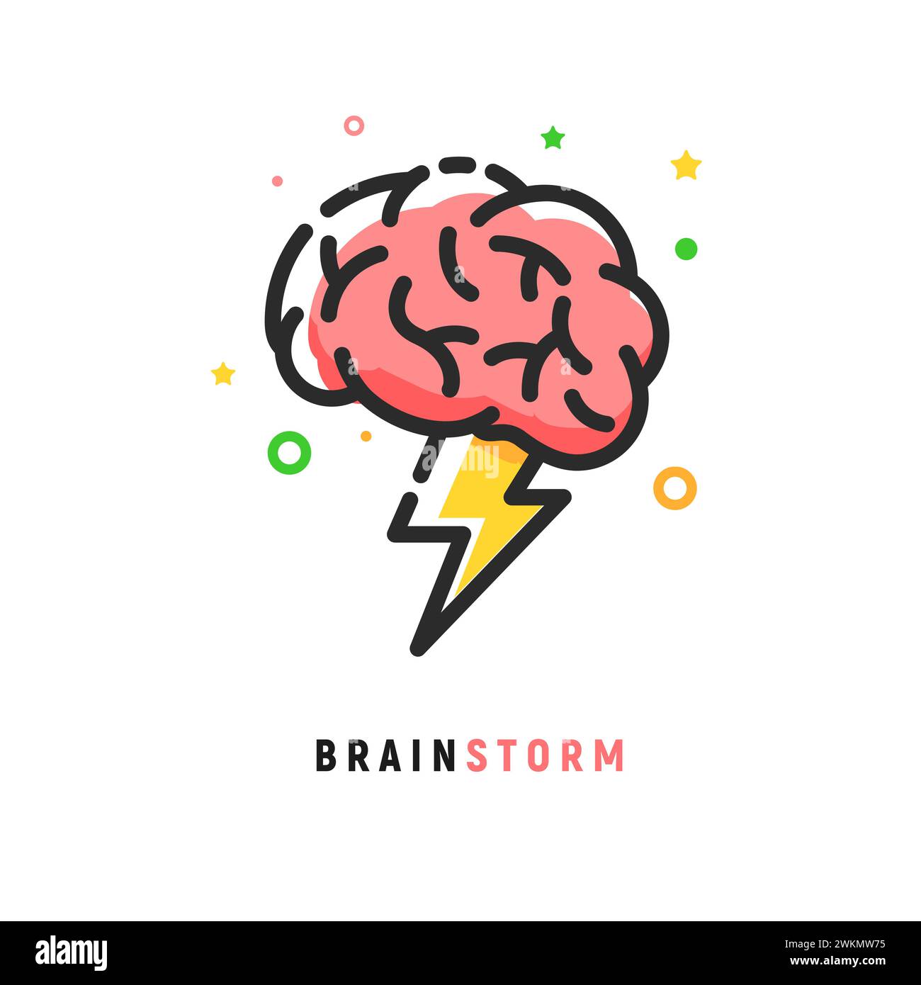 Brainstorm vector icon idea. Brain storm lighting power creative concept, mind illustration Stock Vector