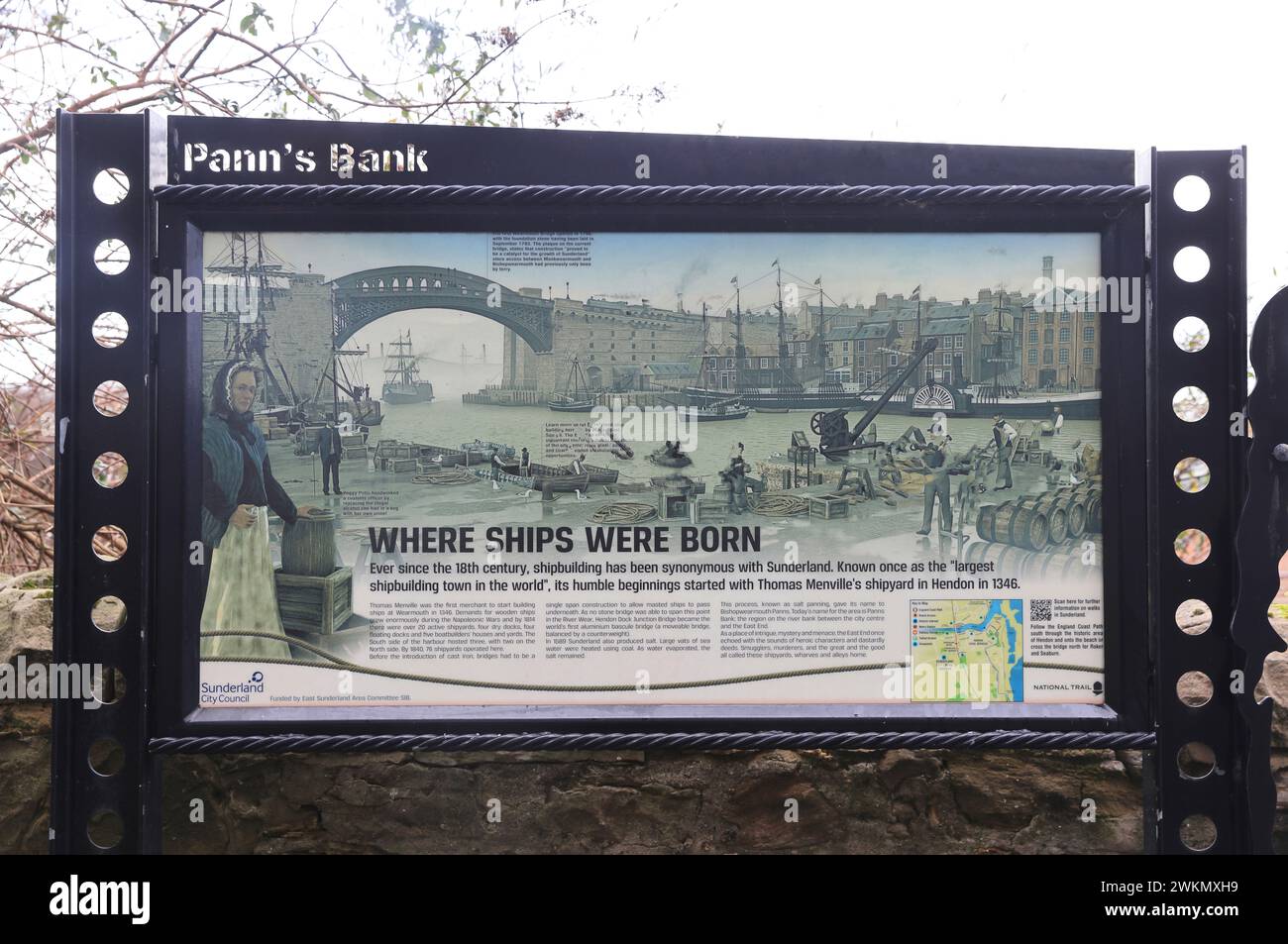 Information board for the shipbuilding history on Pann's Bank beneath