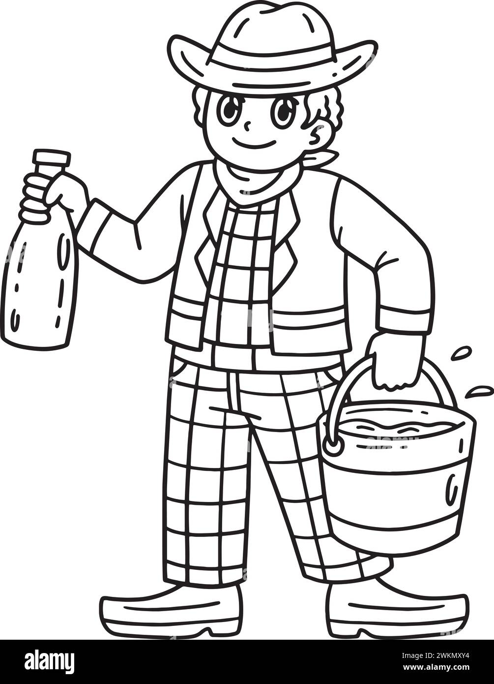 Cowboy Carrying Bucket of Cow Milk Isolated Stock Vector Image & Art