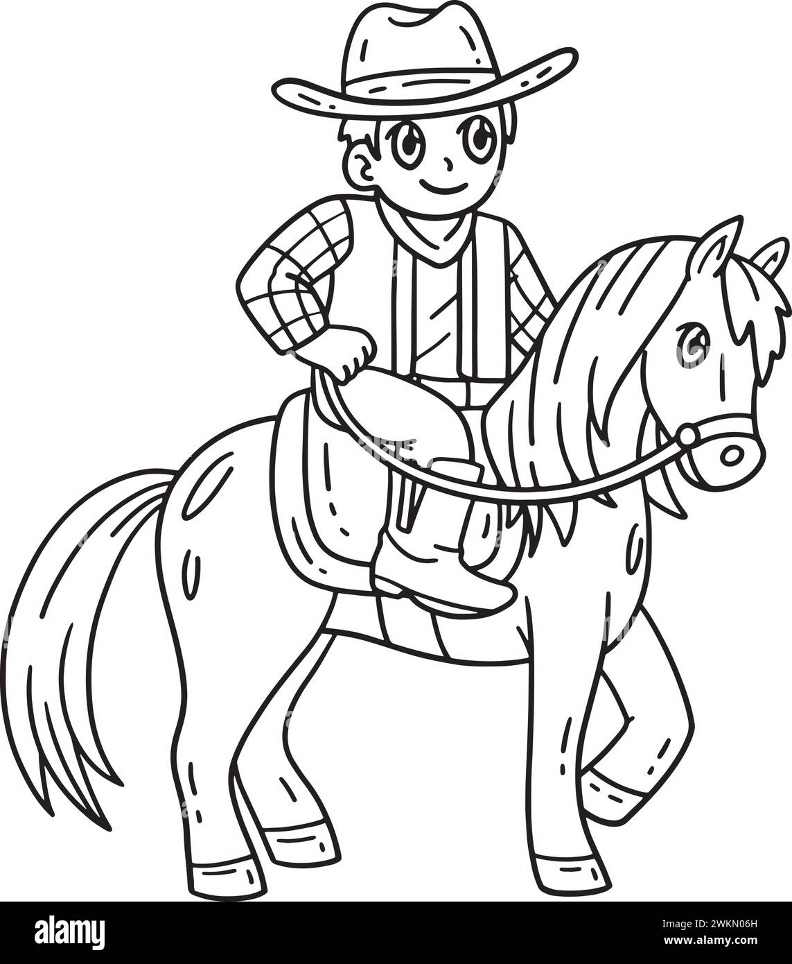 Cowboy Riding a Horse Isolated Coloring Page Stock Vector Image & Art ...