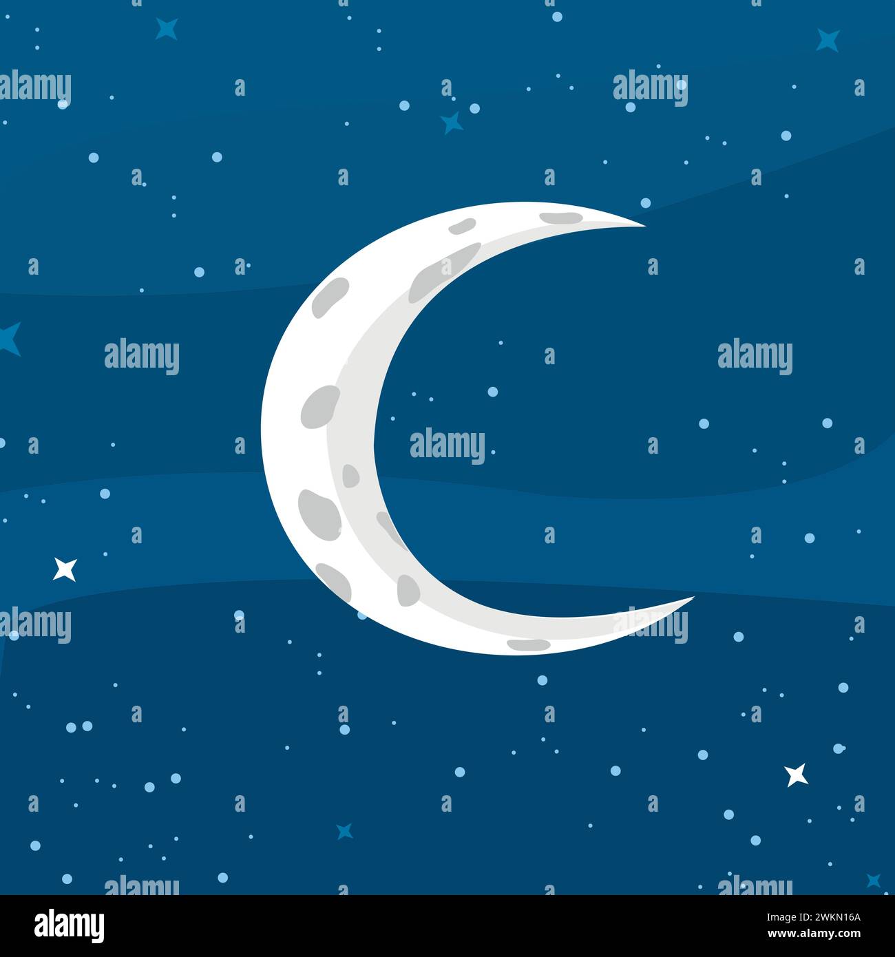 C-shaped moon, in a sky with stars Stock Vector