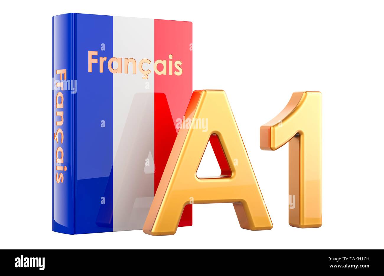 A1 French level, concept. Level elementary, beginner. 3D rendering ...