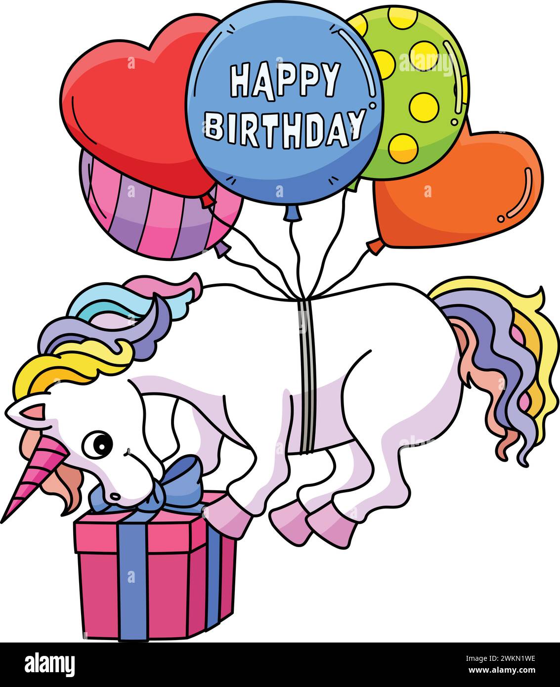 Happy Birthday Unicorn Cartoon Colored Clipart Stock Vector Image &amp; Art ...