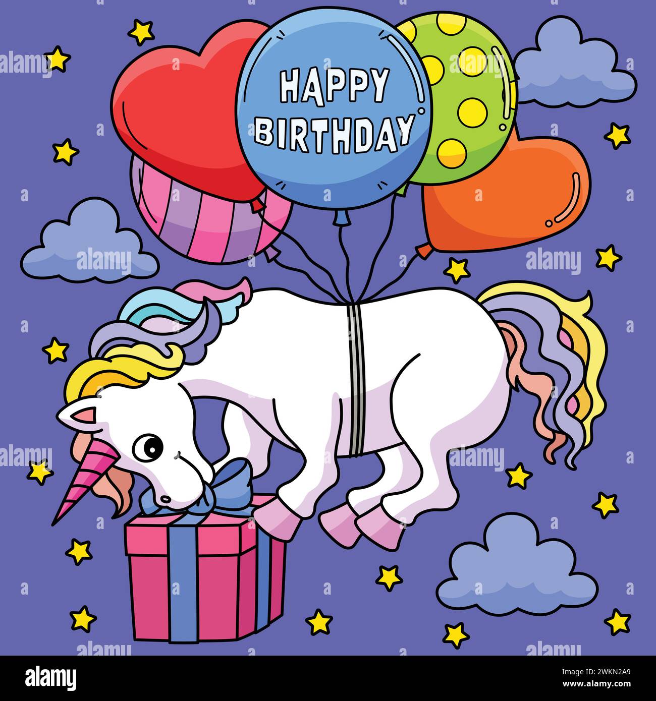 Happy Birthday Unicorn Balloons Colored Cartoon Stock Vector Image ...
