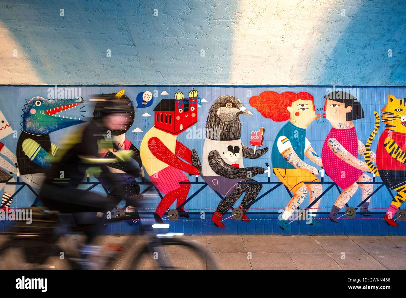 Munich, Germany - colorful mural in a tunnel along the Isar River Stock Photo