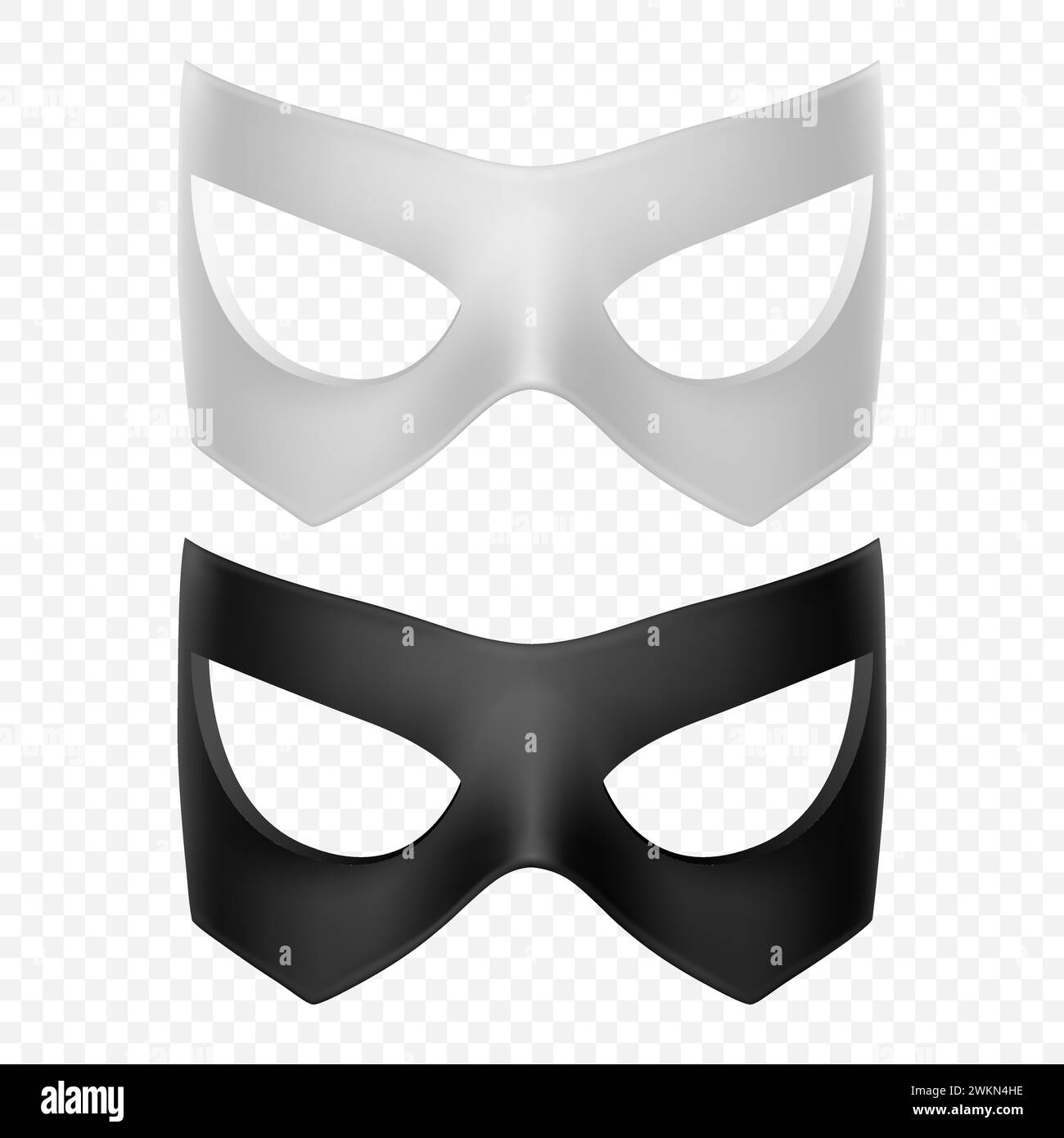 Vector White and Black Super Hero Mask Set. Face Character, Superhero Comic Book Mask Closeup. Superhero Photo Prop, Carnival Face Mask, Glasses Stock Vector