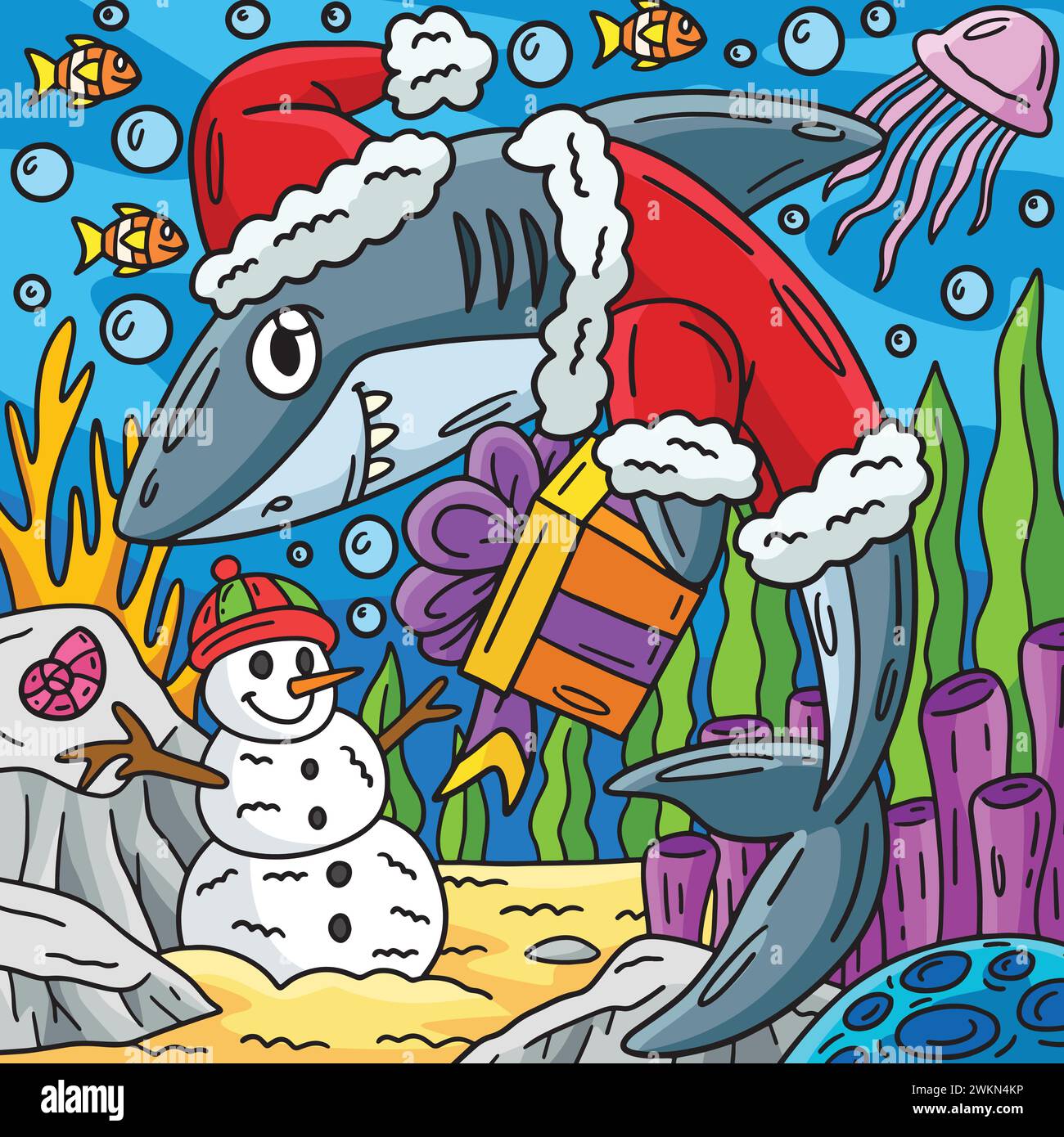 Santa Shark Colored Cartoon Illustration Stock Vector Image &amp; Art - Alamy