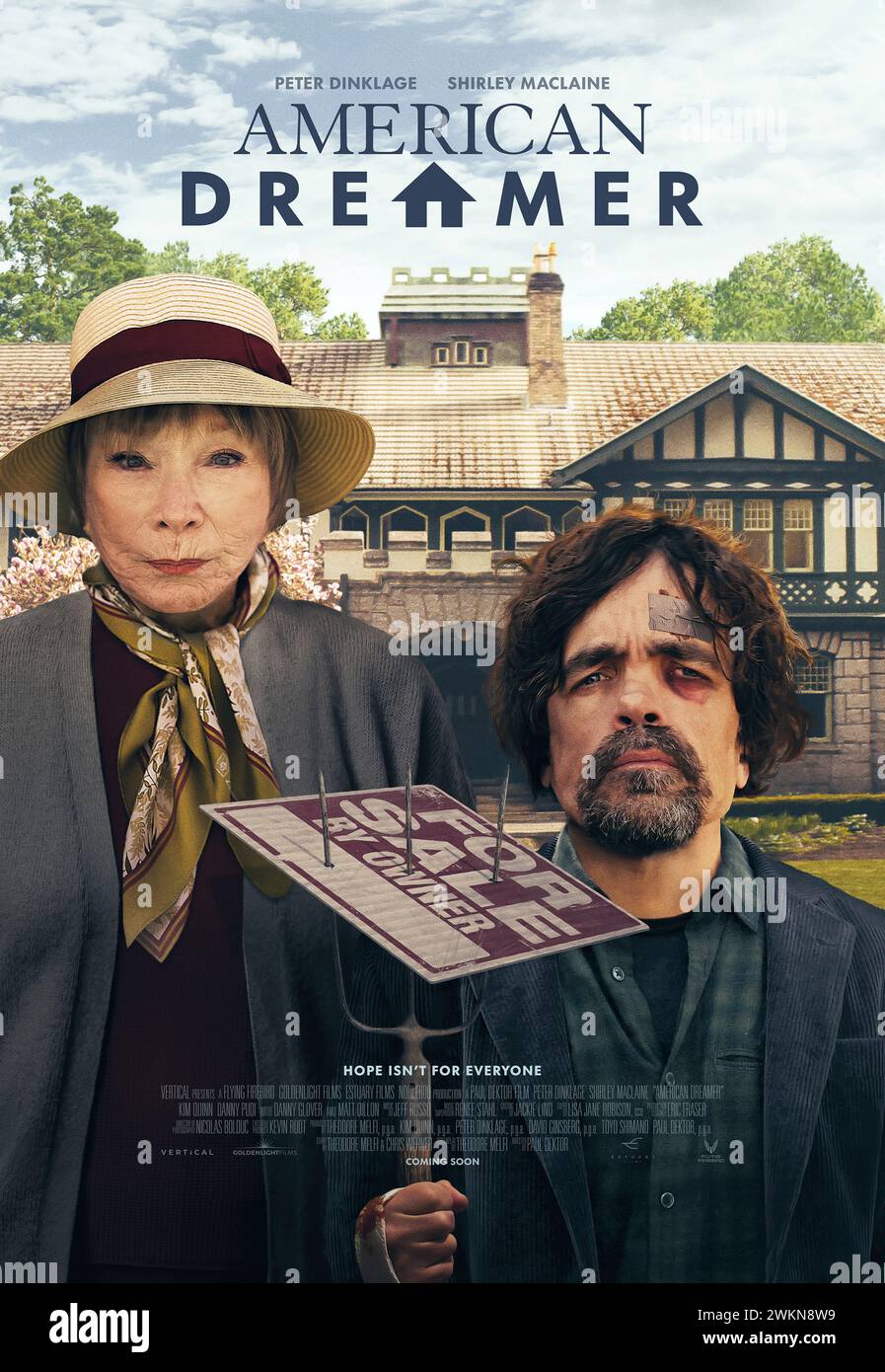 American Dreamer (2022) directed by Paul Dektor and starring Peter Dinklage, Shirley MacLaine and Matt Dillon. Phil's a dreamer. Most dreams don't come true. Phil hates that. But that's not going to stop Phil from dreaming. US one sheet poster ***EDITORIAL USE ONLY***. Credit: BFA / Vertical Entertainment Stock Photo