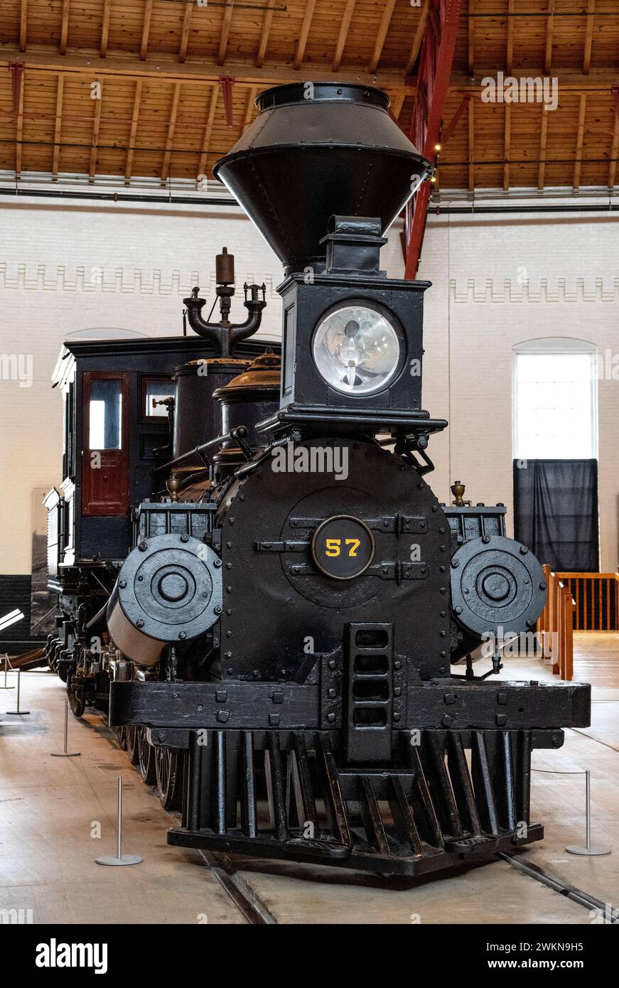 B&O No 57 'Memnon' locomotive at the B&O Raillroad Museum built to haul coal and was used during the Civil War when it carried supplies, munitions and Stock Photo