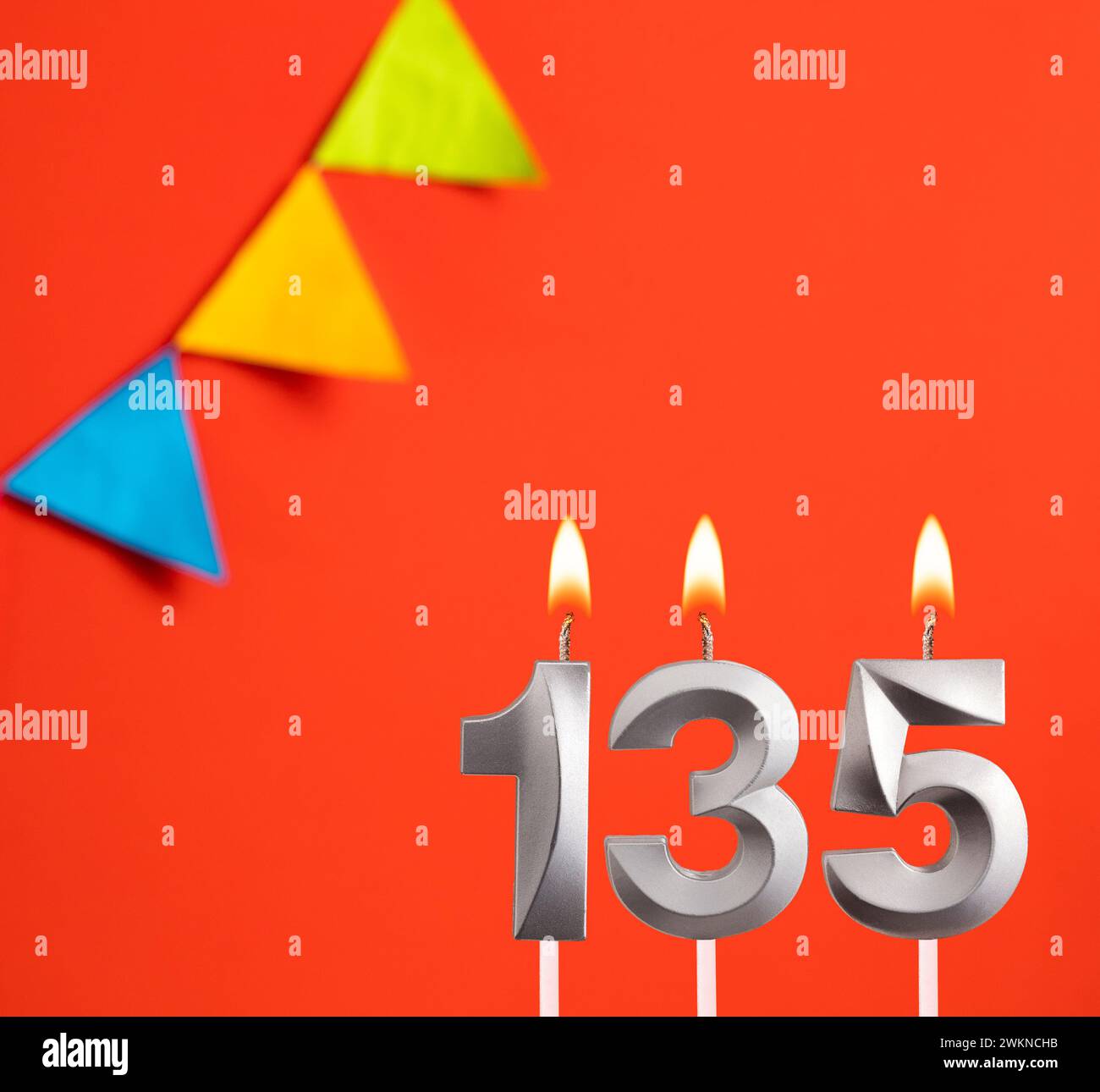 Birthday candle number 135 - Invitation card in red background Stock ...