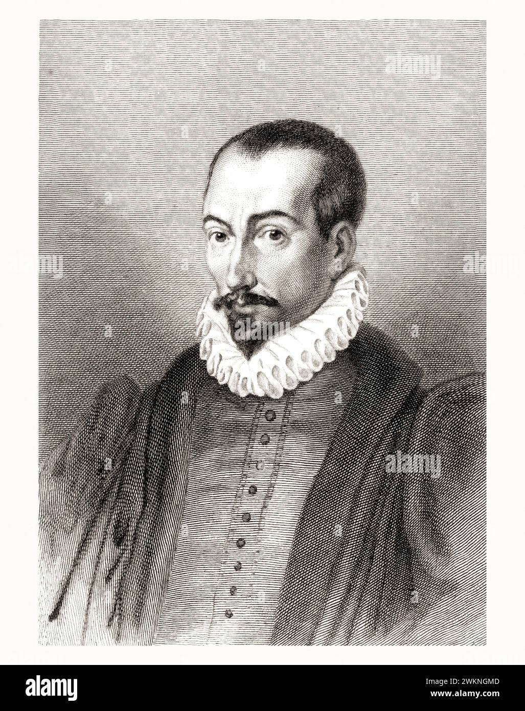 1585 c. , FRANCE : The italian jurist , historian and writer  PIERRE PITHOU ( 1539 - 1596 ). Portrait engraved by Gavard , pubblished in 1839 . - HISTORY - FOTO STORICHE - HISTORIAN - STORICO - SCRITTORE - WRITER - LETTERATURA - LITERATURE - giureconsulto - GIURISTA - LEGGE - LAY - nobili - nobiltà francese - french nobility - FRANCIA - INCISIONE - ENGRAVING - ILLUSTRATION - ILLUSTRAZIONE  - collar - collare - colletto - GORGIERA - pizzo - lace -   beard - barba --- Archivio GBB Stock Photo