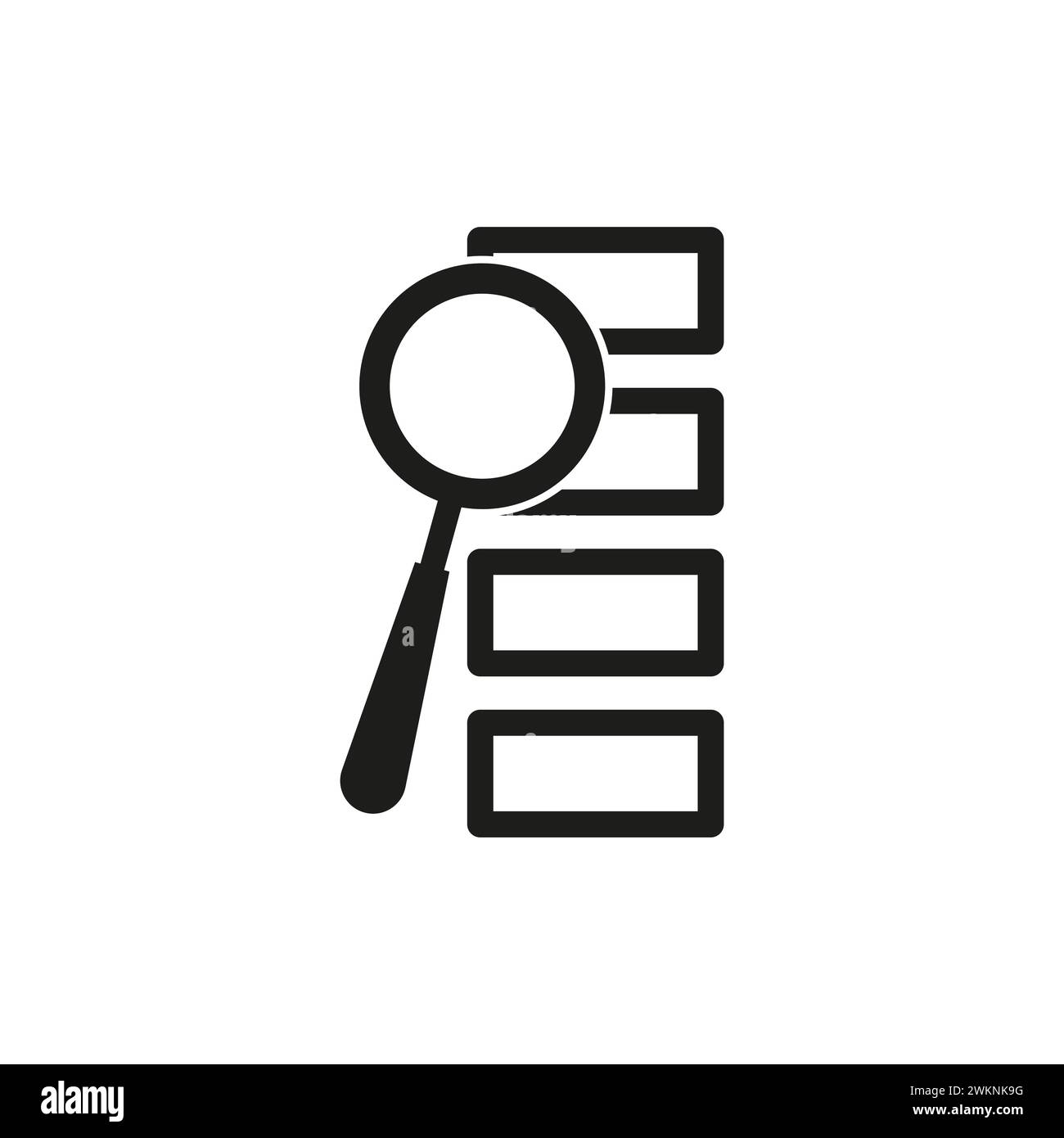 Search in data stack. Magnifying glass on documents. Analysis and research icon. Vector illustration. EPS 10. Stock Vector