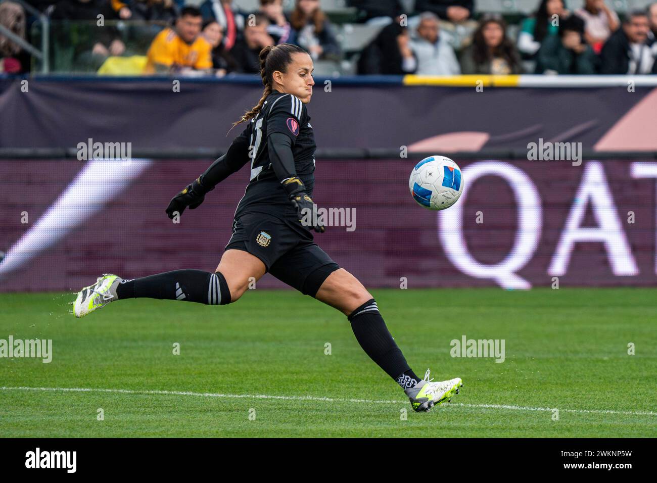 Argentina goalkeeper Laurina Oliveros (12) during the Concacaf W Gold Cup Group A match against Mexico, Tuesday, February 20, 2024, at the Dignity Hea Stock Photo