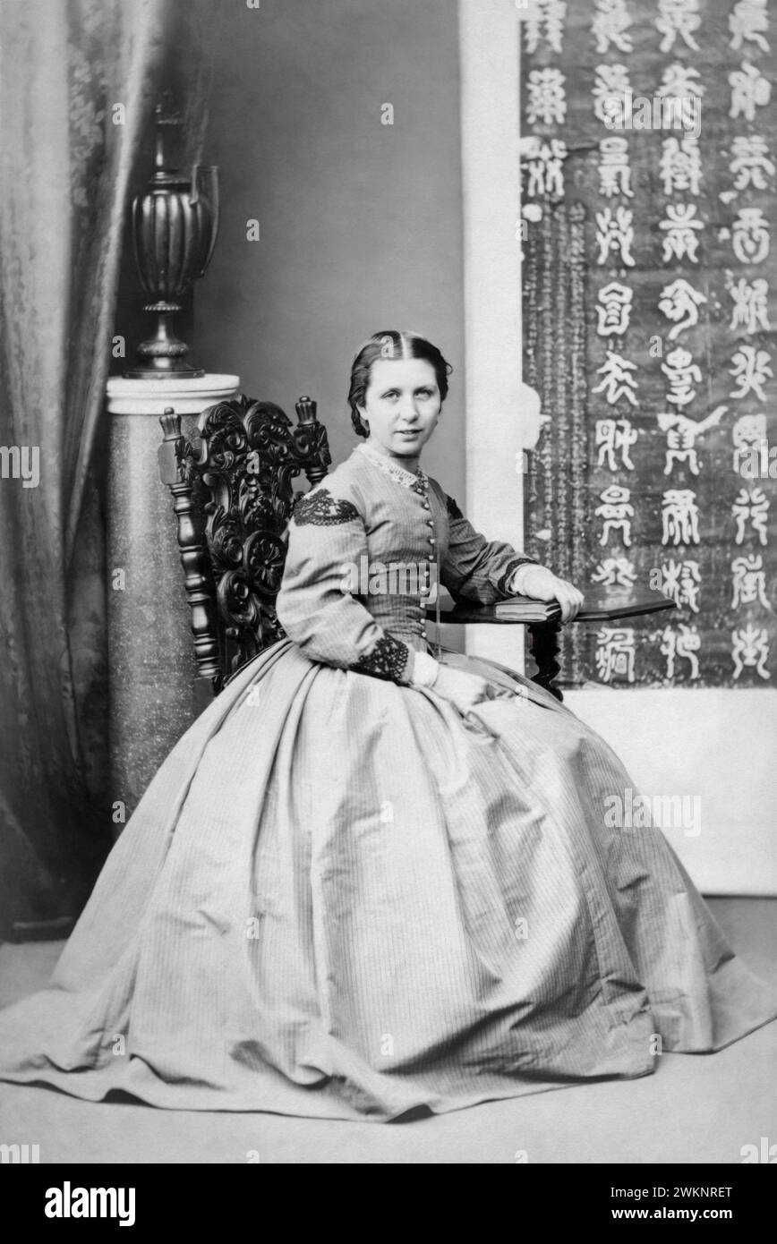 1866 Studio portrait of Jane Elizabeth 'Jennie' Faulding (1843-1904), British pioneer missionary to China with the China Inland Mission. Miss Faulding would later marry  the founder of the mission, James Hudson Taylor, after the death of his first wife, Maria Jane Dyer. Stock Photo
