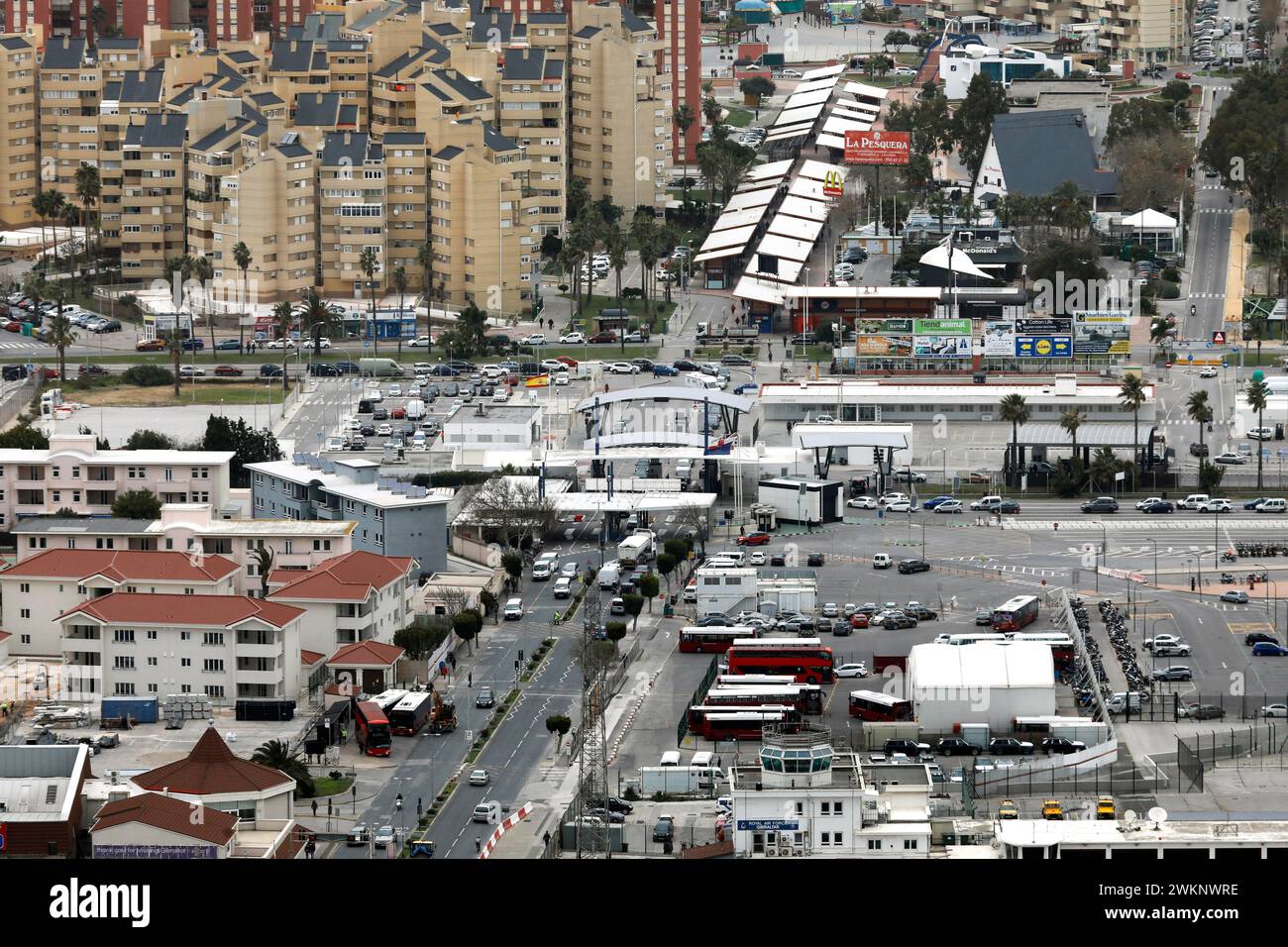View of Gibraltar airport and the border crossing to Spain, 14/02/2019 Stock Photo