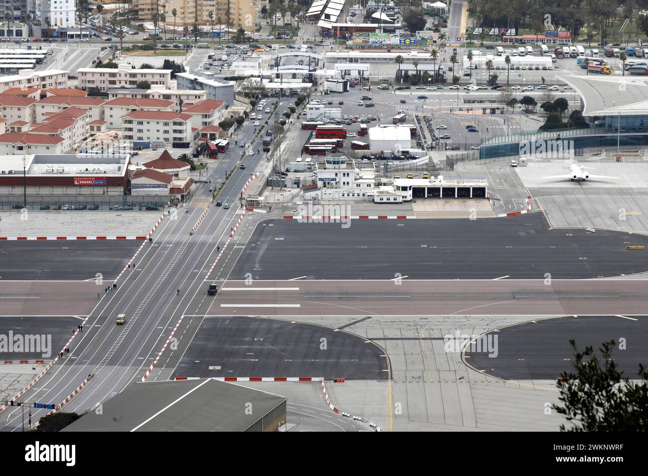 View of Gibraltar airport and the border crossing to Spain, 14/02/2019 Stock Photo