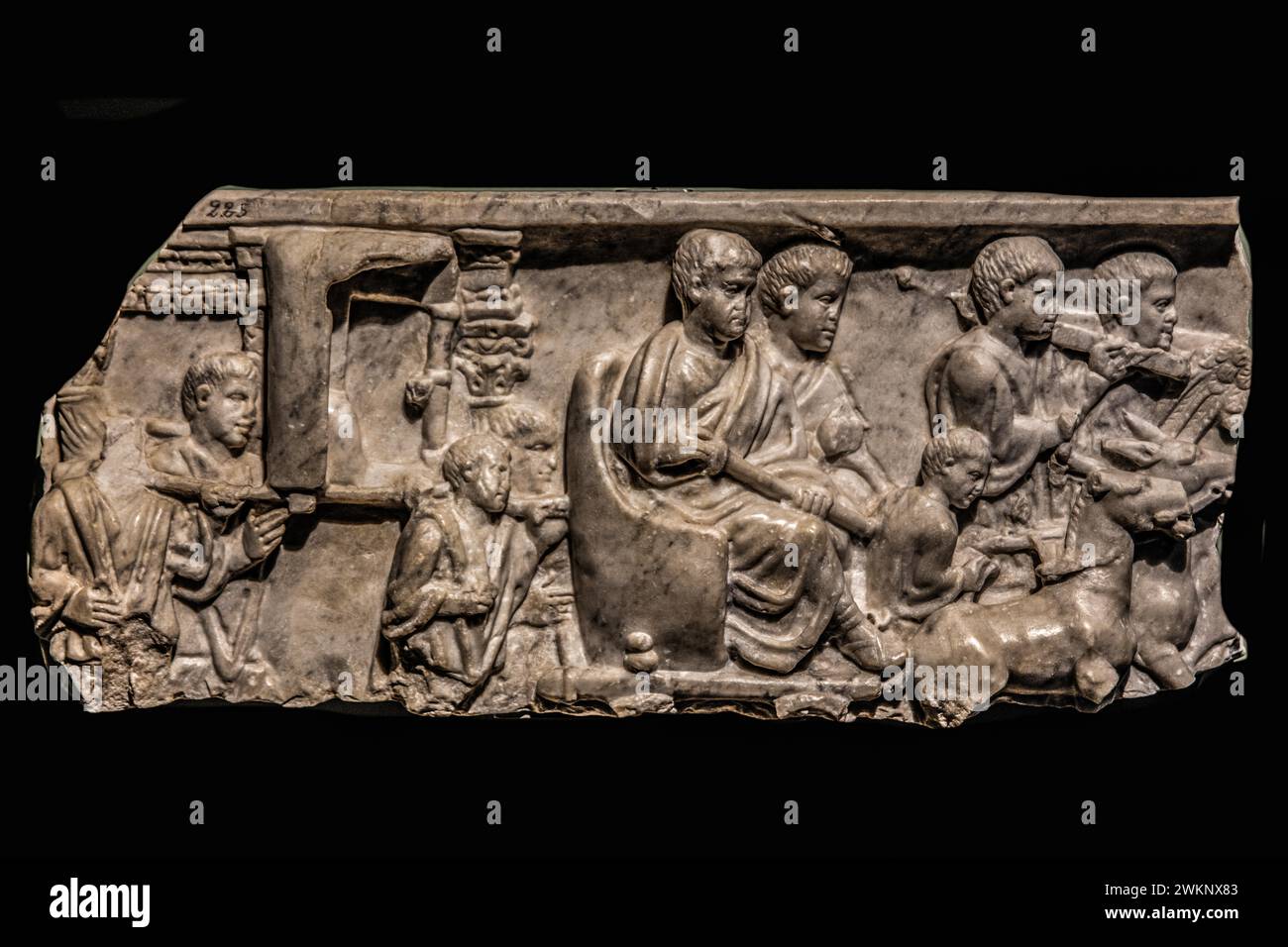 Relief with procession scene, 4th century, National Archaeological Museum, Villa Cassis Faraone, UNESCO World Heritage Site, important city in the Stock Photo