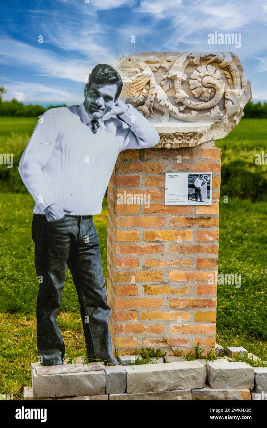 Pasolini monument on the Viia Sacram inland harbour, one of the best-preserved Roman harbour facilities, UNESCO World Heritage Site, important city Stock Photo