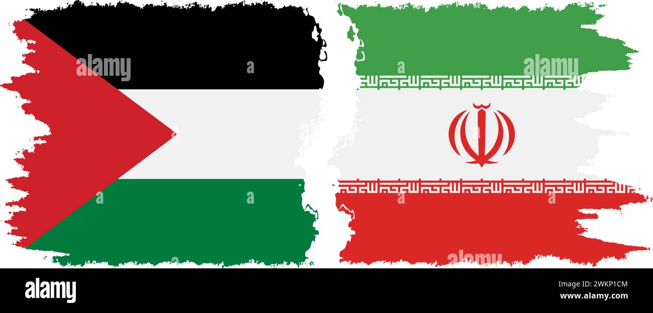 Iran and Palestine grunge flags connection, vector Stock Vector