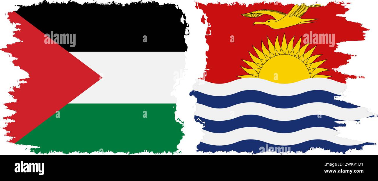 Kiribati and Palestine grunge flags connection, vector Stock Vector