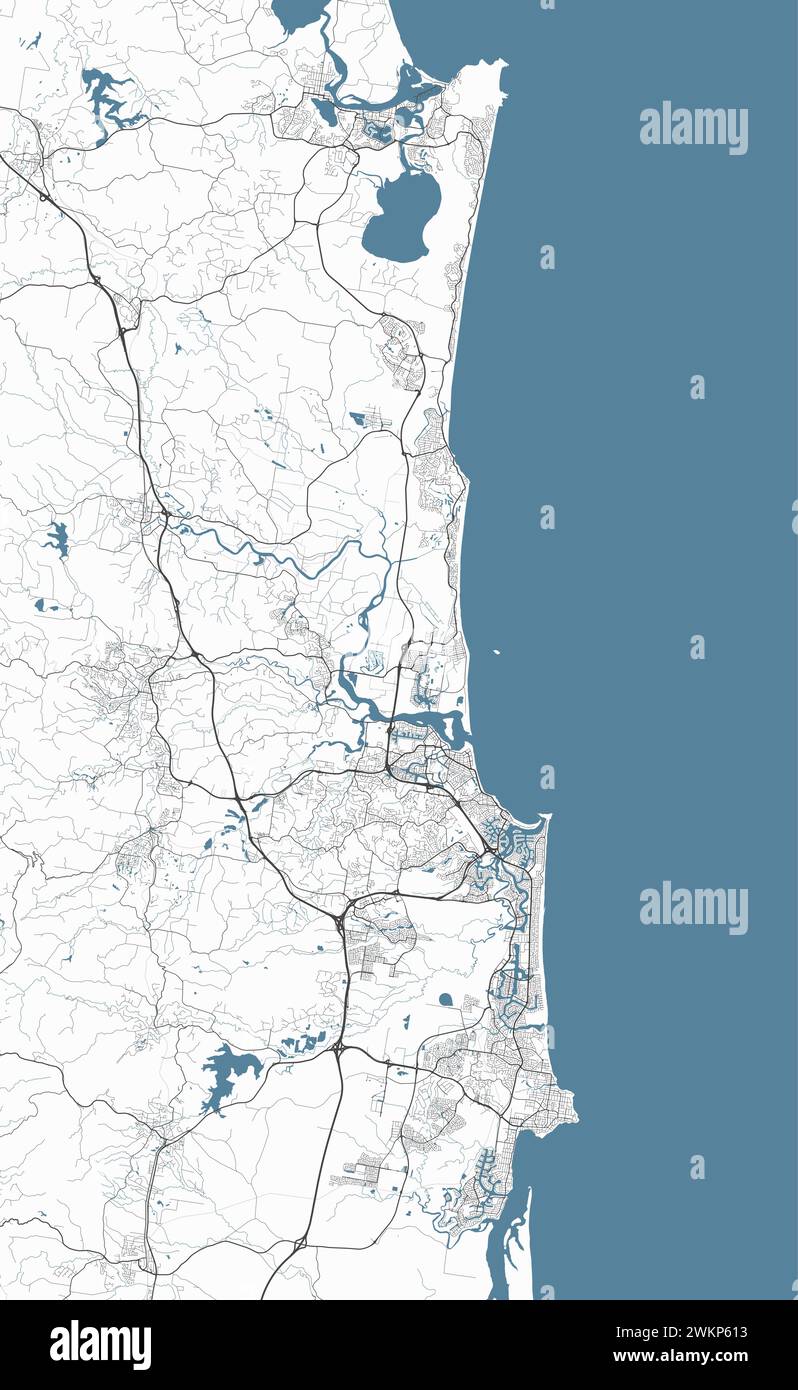 Map of Sunshine Coast, Australia. Detailed city vector map, metropolitan area. Streetmap with