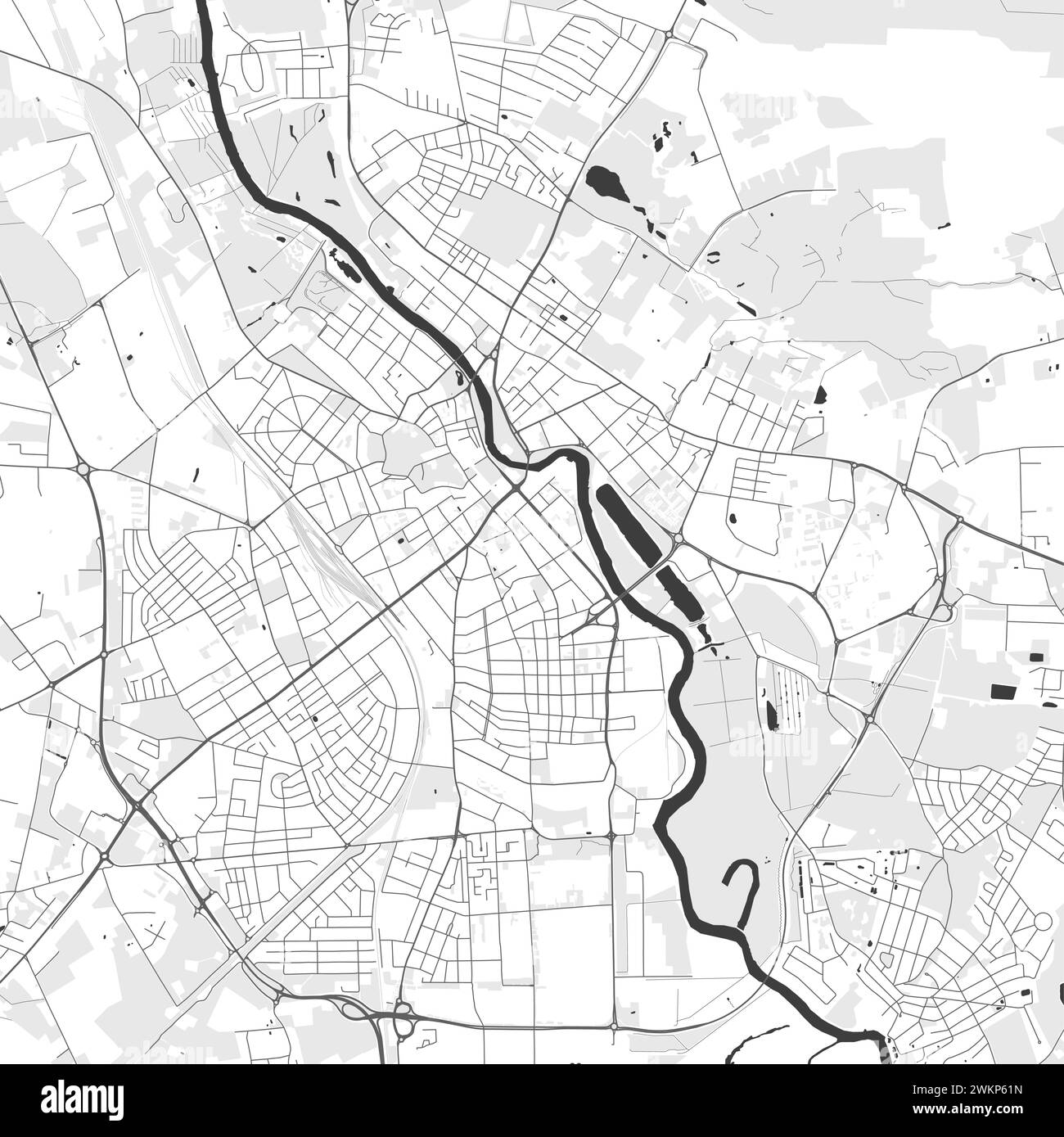 Tartu map, Estonia. Grayscale color city map, vector streetmap with roads and rivers. Stock Vector