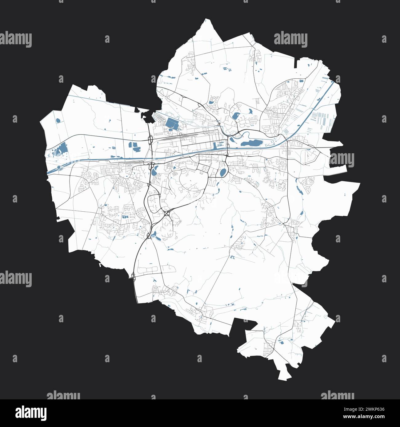 Map of Wolfsburg, Germany. Detailed city vector map, metropolitan area ...