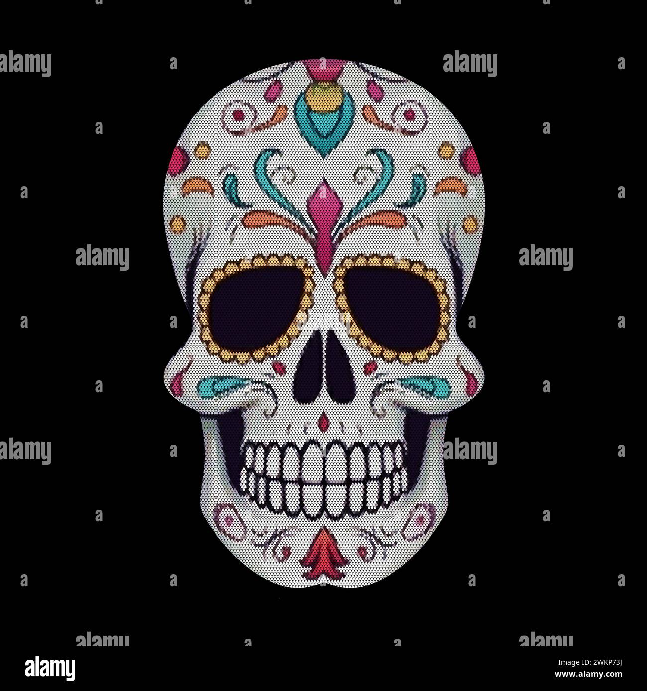 A skull crafted from small mosaic droplets forms a colorful and intricate design Stock Vector