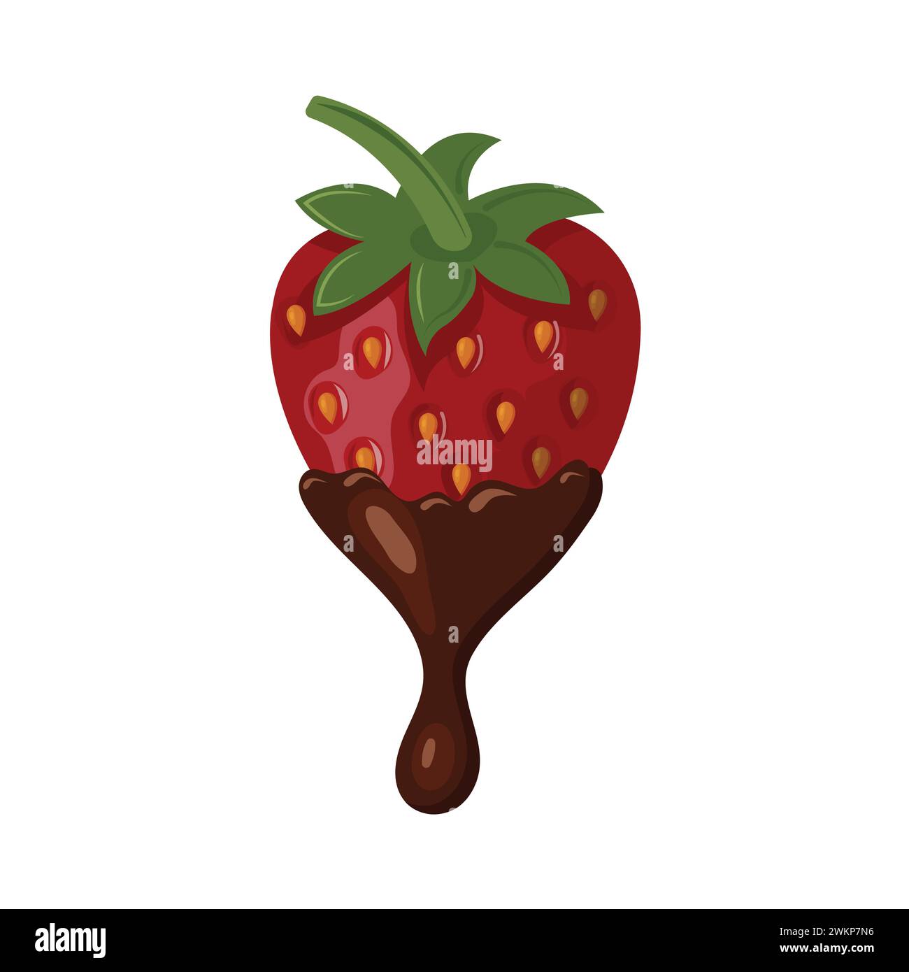 Strawberries in chocolate with a falling drop of chocolate. Vector illustration isolated on