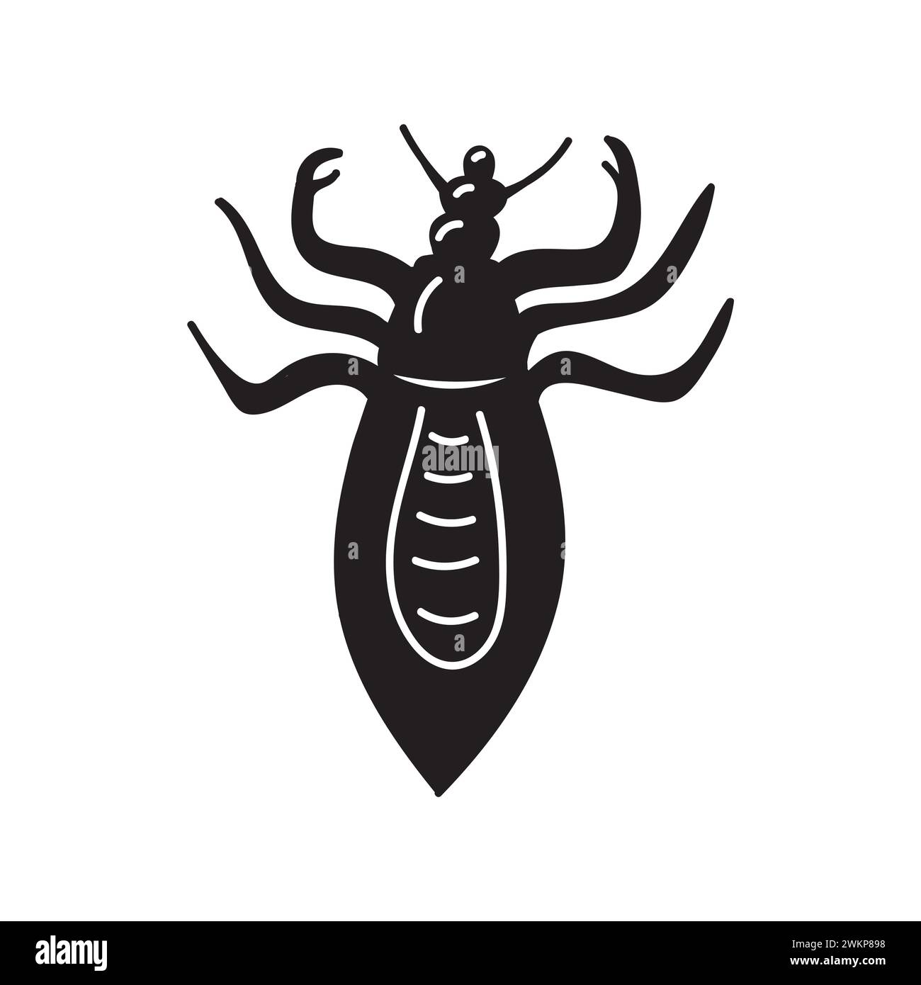 head lice or Pediculus humanus capitis. Black and white vector illustration in flat style isolated on white background. Stock Vector