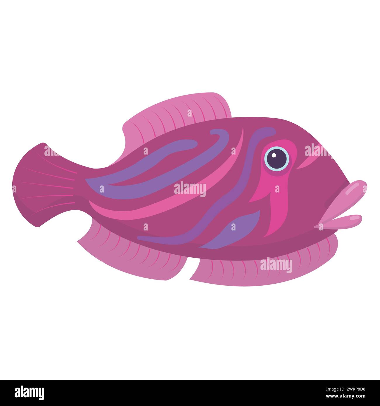 Silhouette of a pink aquarium fish. Flat cartoon icon for your design. Vector illustration isolated on white background. Stock Vector