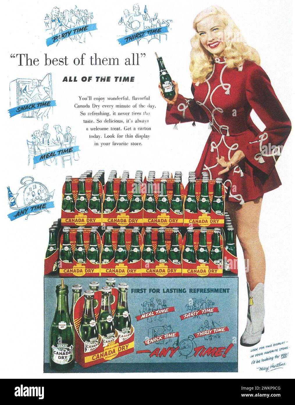 1951 CANADA DRY ginger ale print ad with Mary Hartline, TV actress Stock Photo