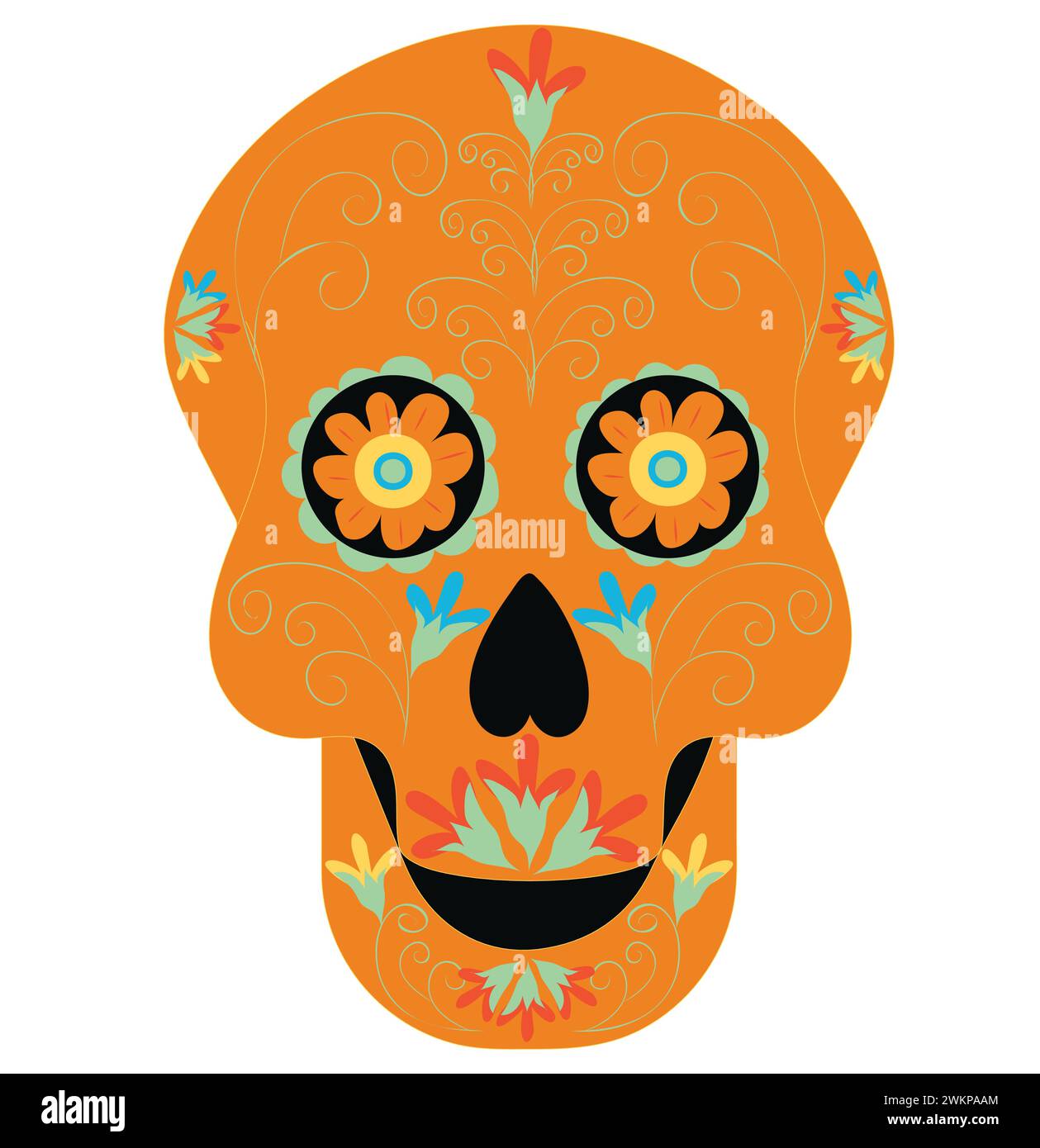 Dead day skulls. Mexican sugar human head bone Halloween tattoo dia de los muertos. Vector illustration isolated on white background Stock Vector