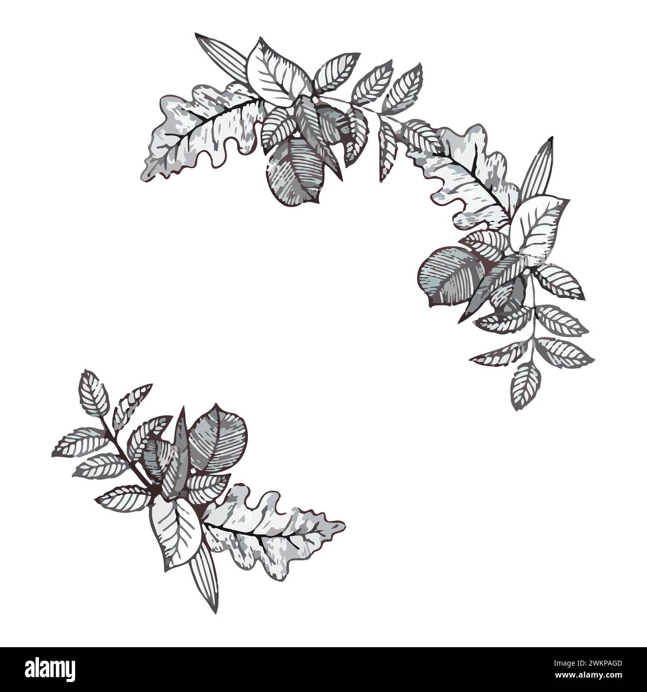 Hand drawn wreath of autumn leaves in doodle style. Vector illustration ...