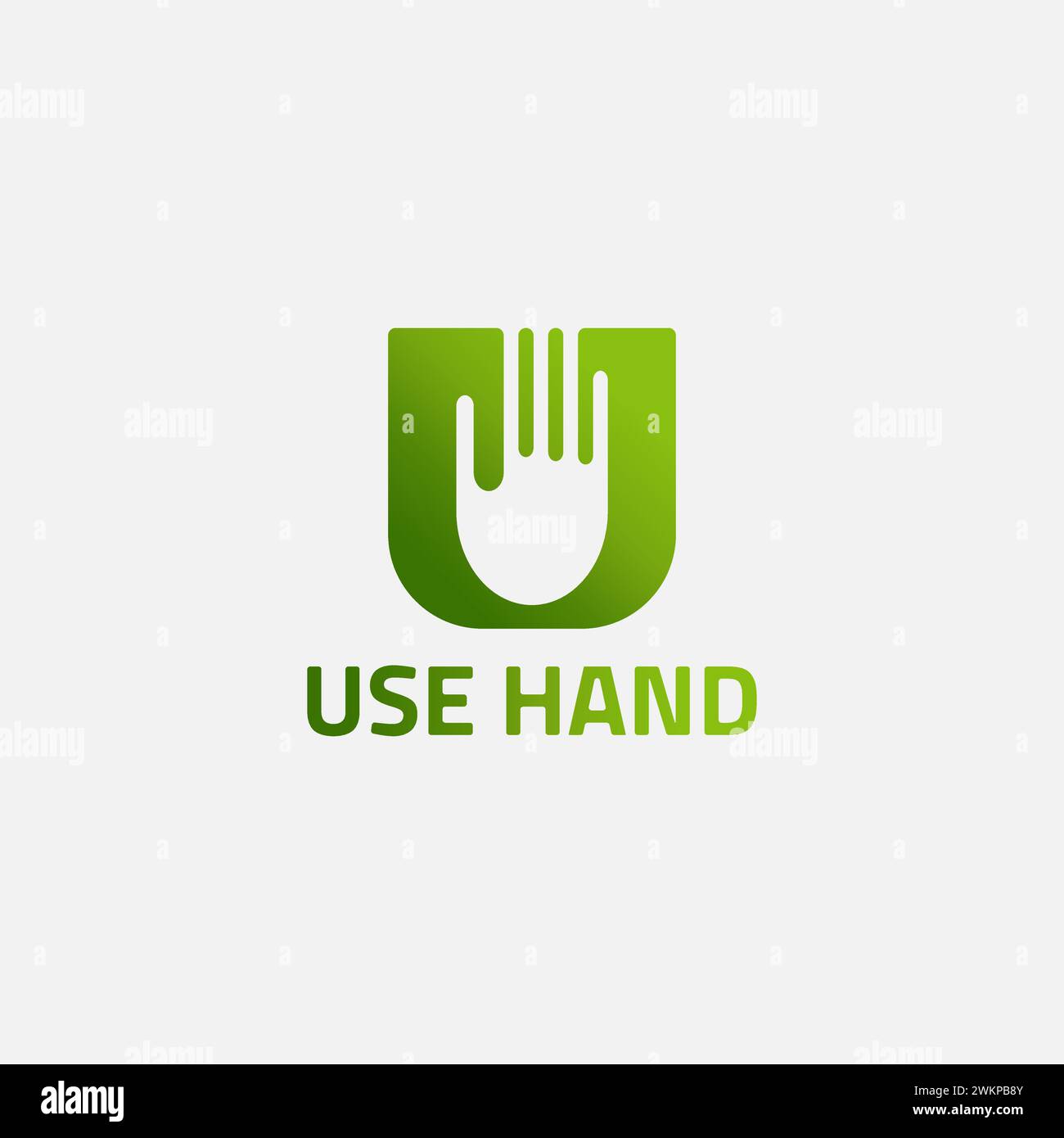 Green letter U logo with hand negative space. Stock Vector