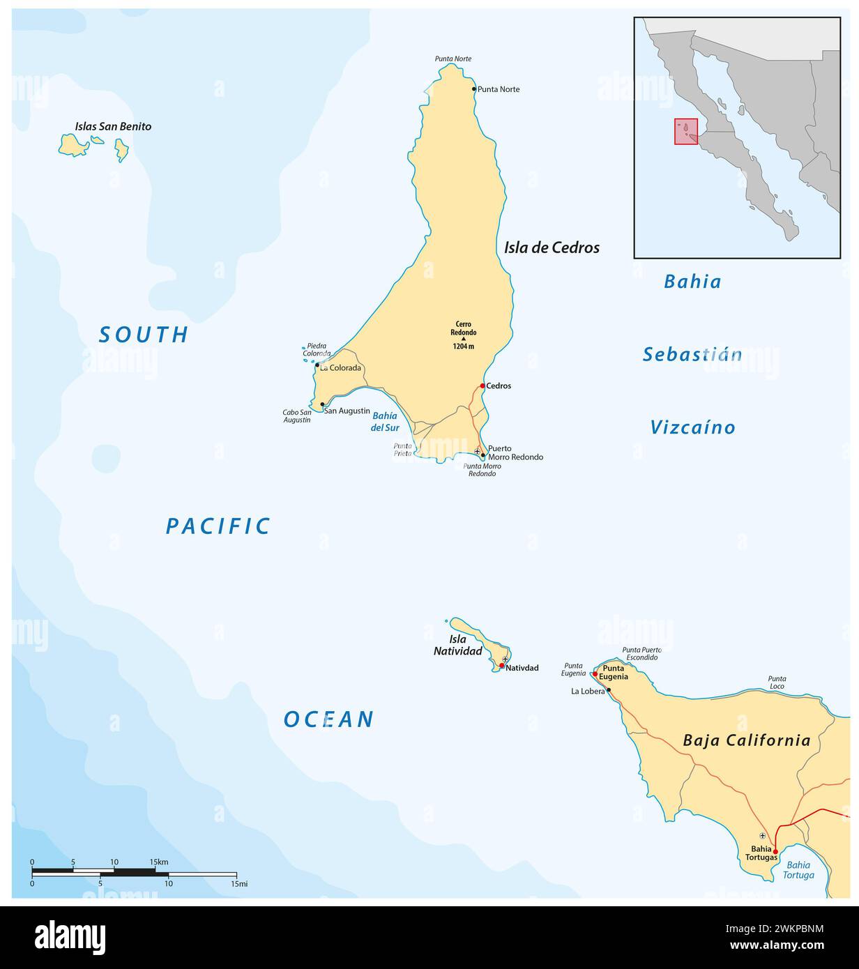 Vector map of the Mexican island of Cedros, Baja California Stock Photo
