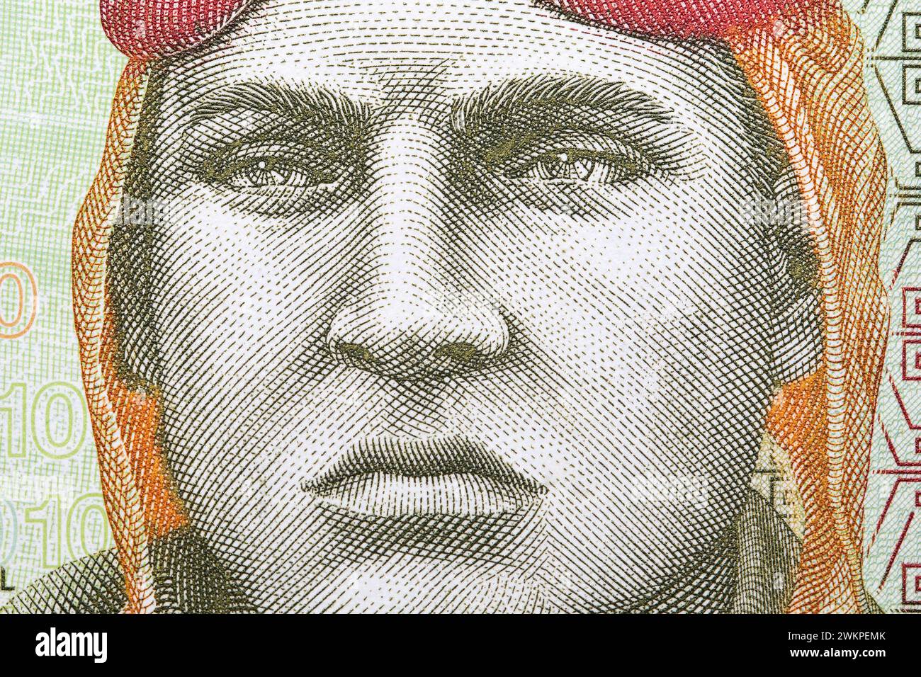 Jose Quinones Gonzales a closeup portrait from Peruvian money - sol Stock Photo