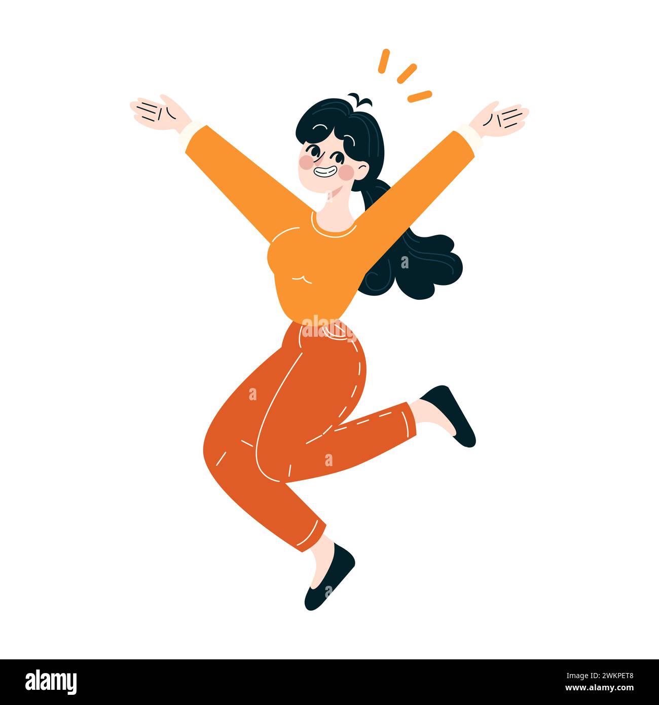 Joyful achievement in business concept. Exuberant businesswoman leaping with excitement, celebrating success with a carefree attitude. Flat vector illustration Stock Vector