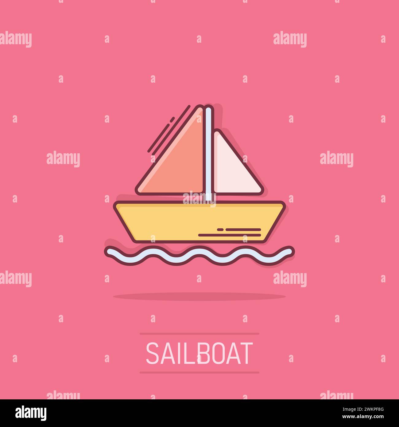 Tourism ship icon in comic style. Fishing boat cartoon vector illustration on isolated background. Tanker destination splash effect business concept. Stock Vector