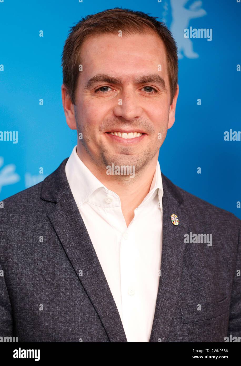 Philipp Lahm poses at the photocall of 'Elf Mal Morgen: Berlinale Meets Fußball' (Eleven Tomorrows: Berlinale Meets Football)' during the 74th Berlinale International Film Festival at Hotel Grand Hyatt in Berlin, Germany, on 21 February 2024. Stock Photo