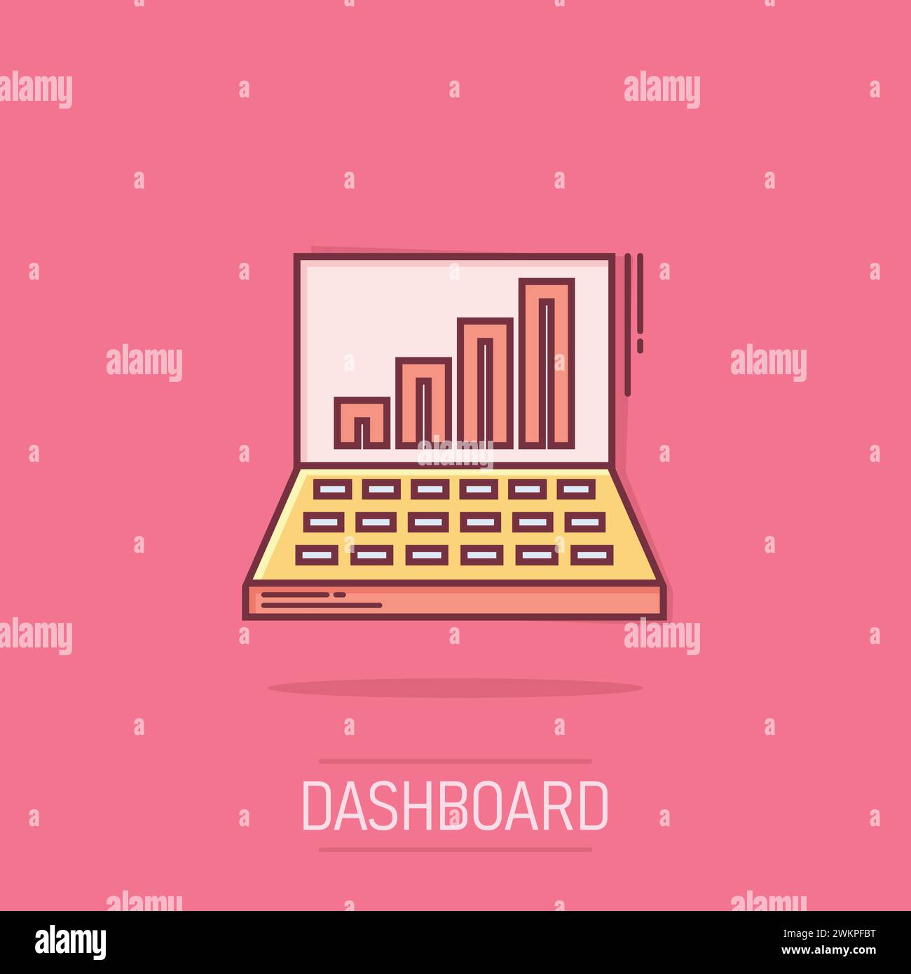 Laptop chart icon in comic style. SEO data cartoon vector illustration ...