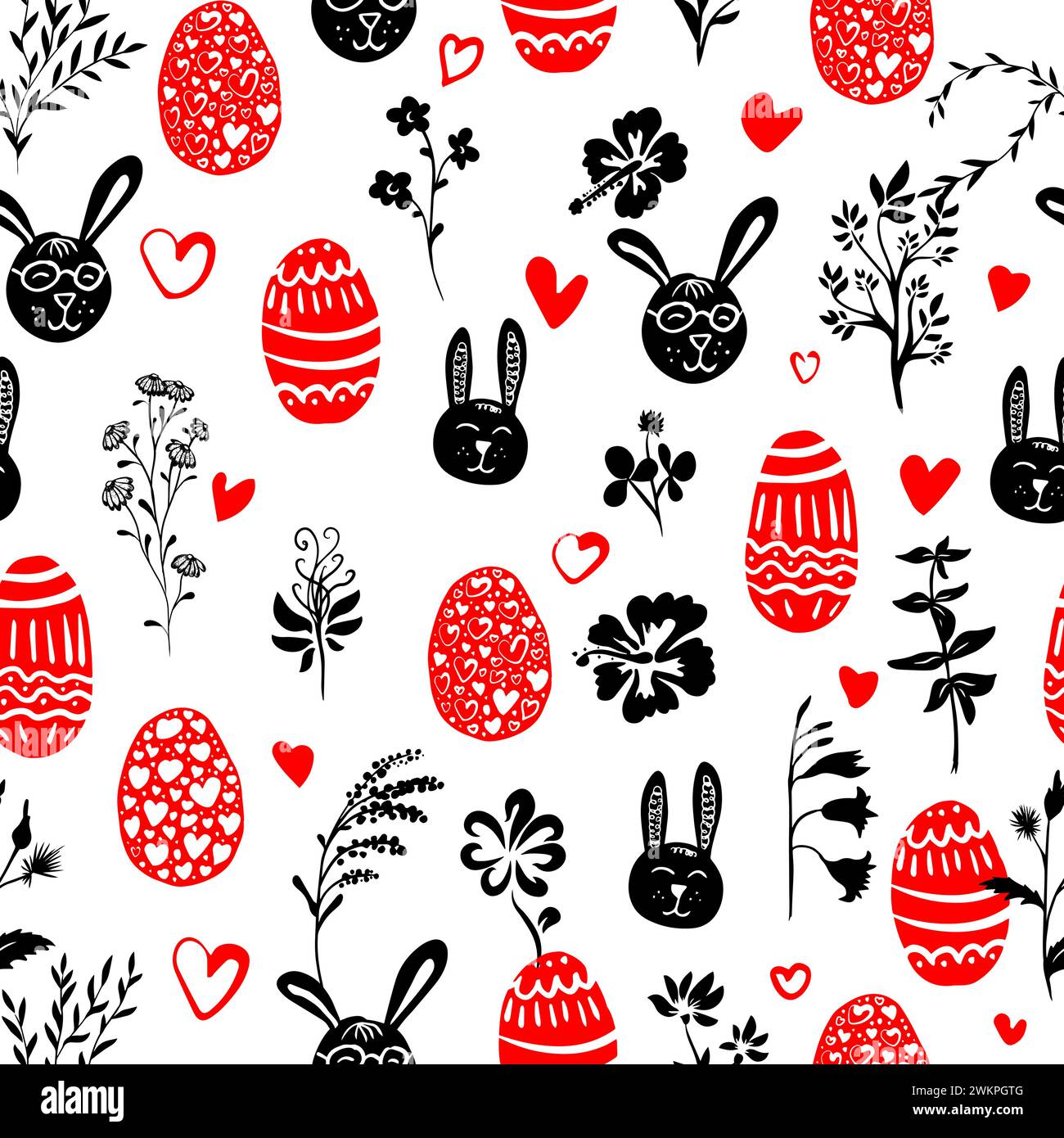 Red Easter Pattern Cute Easter seamless pattern. hand drawing. Not AI. Vector illustration ...