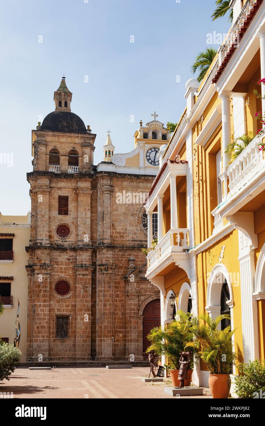 Church Iglesia de San Pedro Claver, colonial building in Cartagena de Indias, Colombia. Church is part of a set of religious buildings by Cloister of Stock Photo