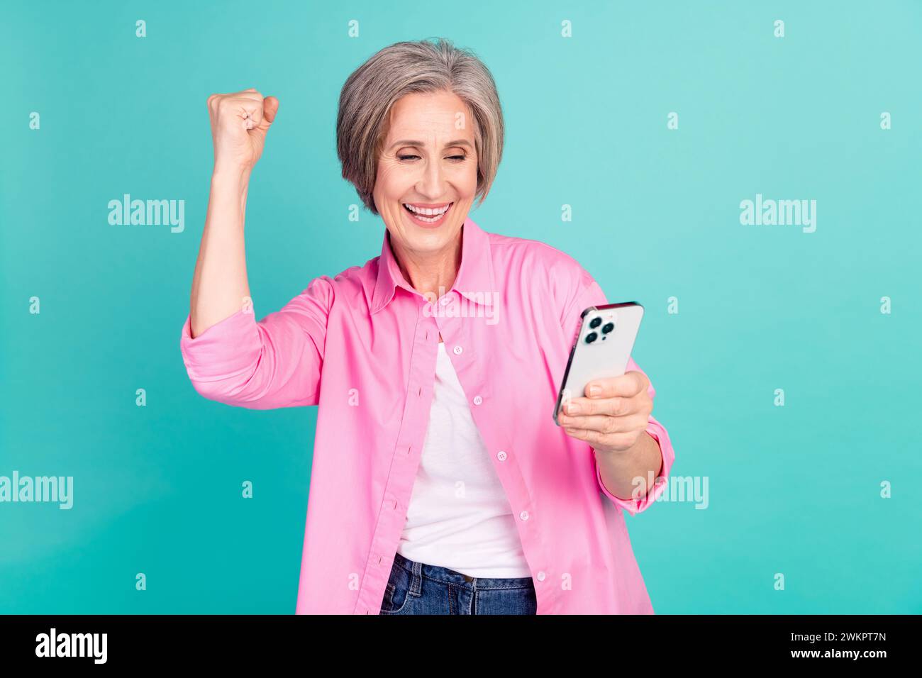 Mature woman fist up isolated hi-res stock photography and images - Alamy