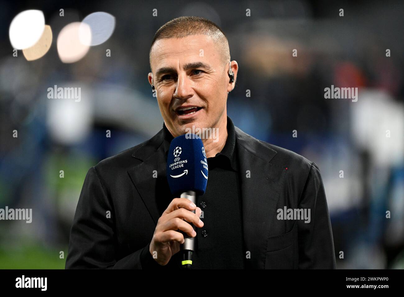 Former player and Prime television pundit Fabio Cannavaro during the Champions League football match between SSC Napoli and FC Barcelona  at Diego Armando Maradona stadium in Naples (Italy), February 21st, 2024. Stock Photo