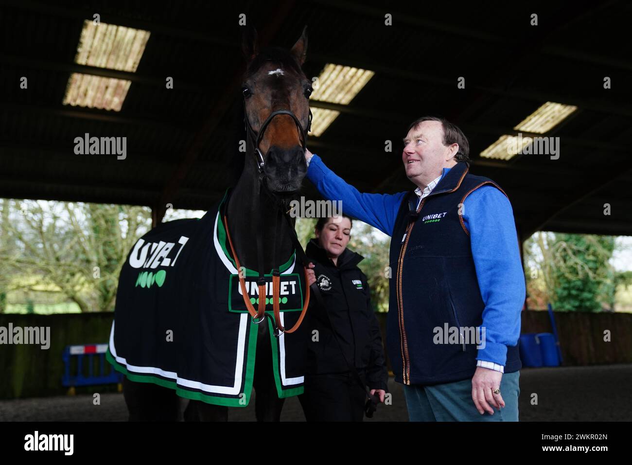 Trainer Nicky Henderson (right) with horse Constitution Hill during a