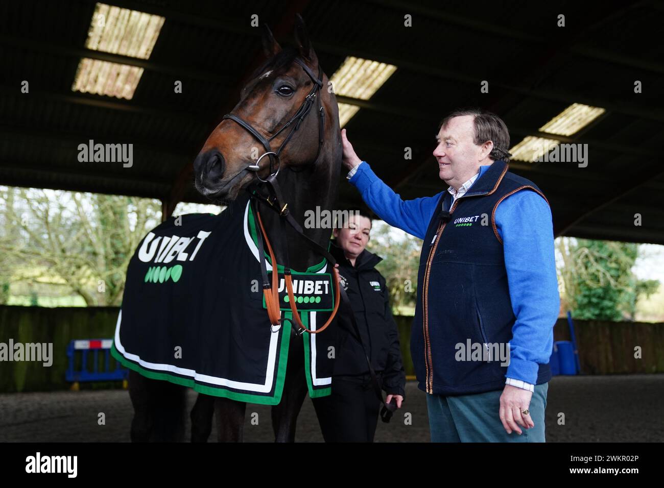 Trainer Nicky Henderson (right) with horse Constitution Hill during a