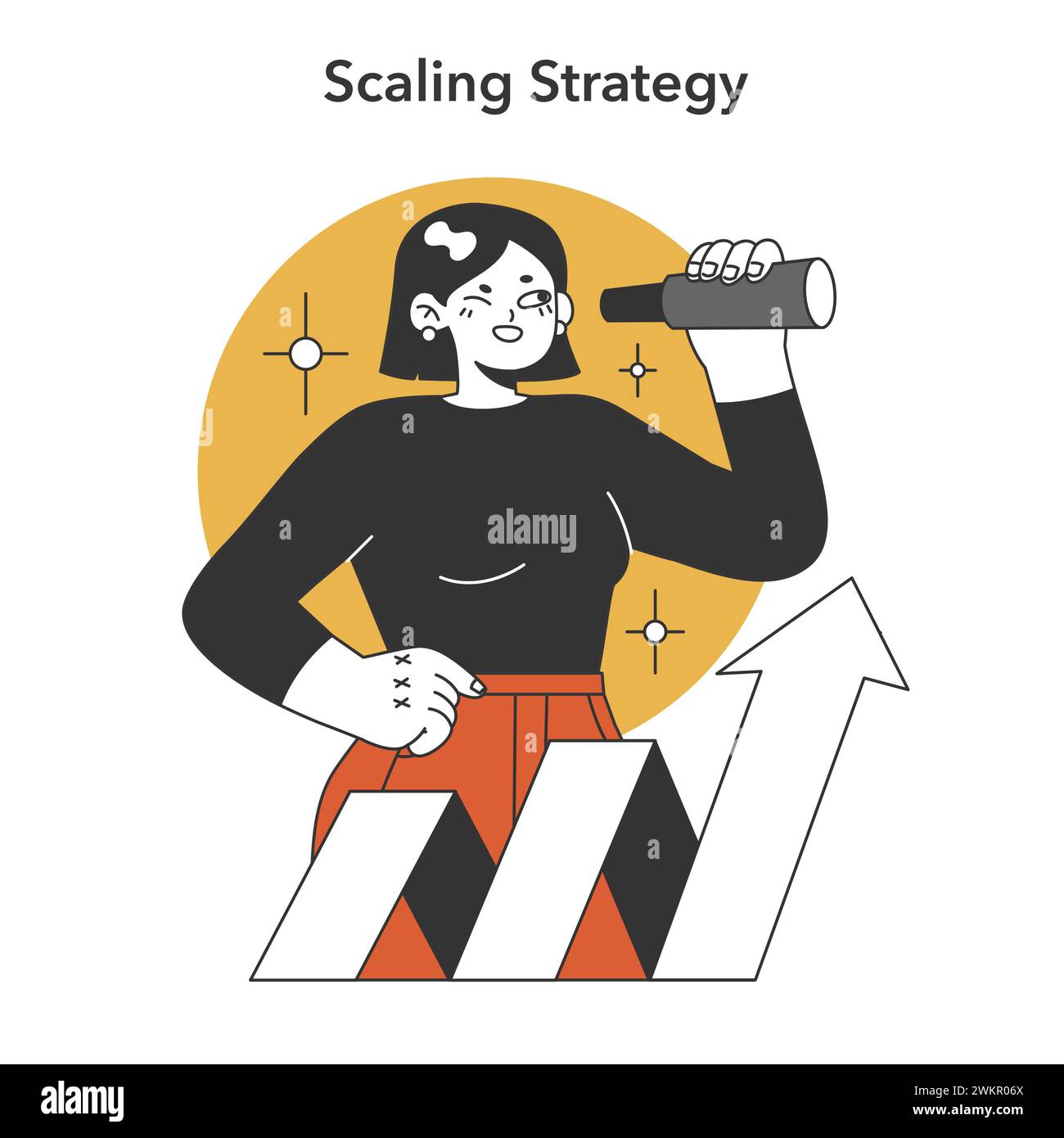 Business expansion vision. A strategist with a telescope oversees