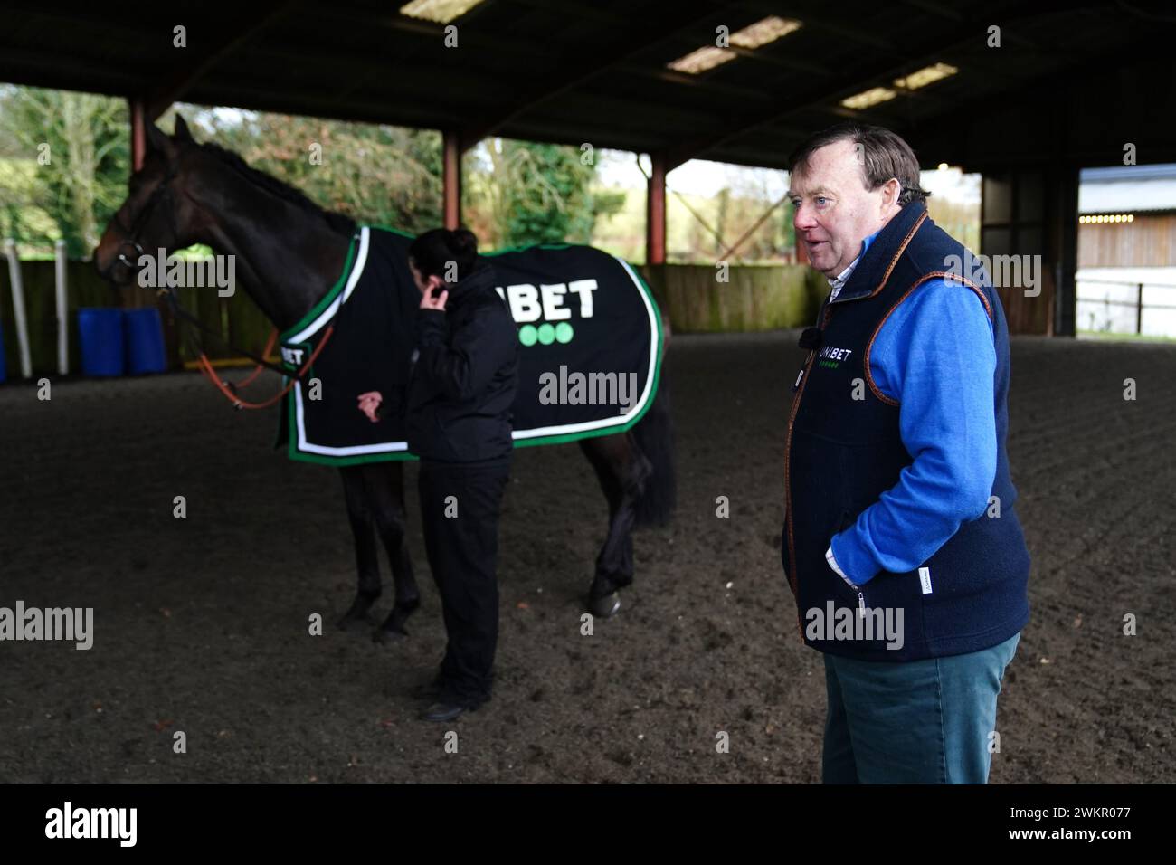 Trainer Nicky Henderson (right) with horse Constitution Hill during a