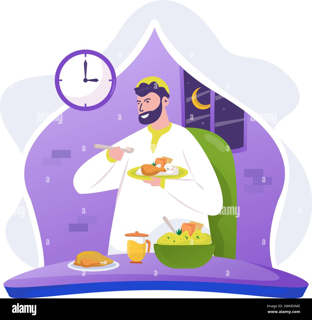 Islamic Ramadan muslim fasting sahur illustration Stock Vector